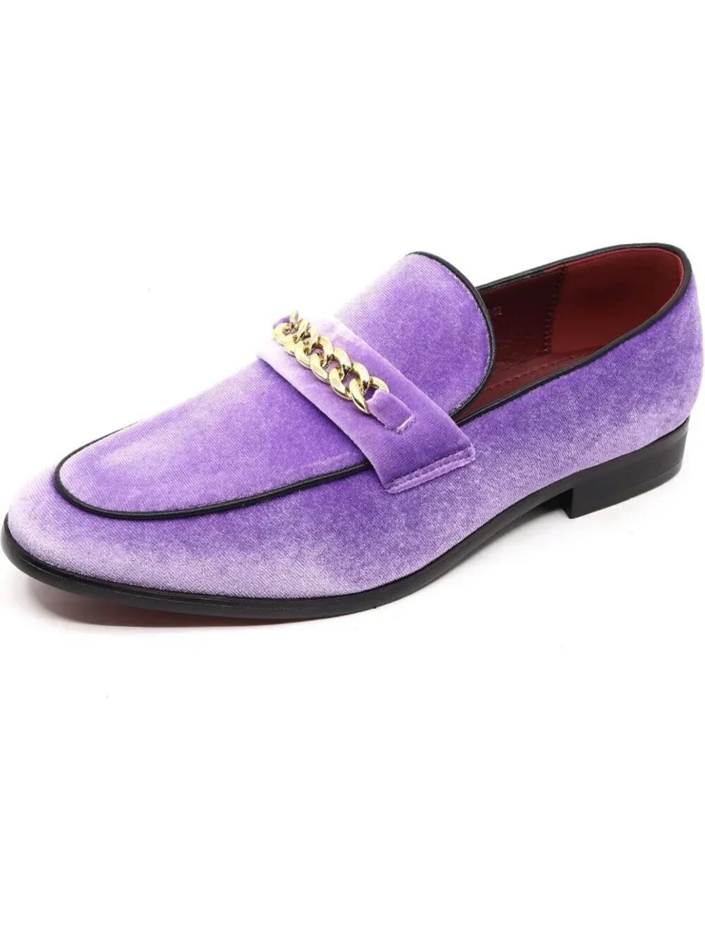 Metrocharm Men's Lavender Vintage Velvet Loafers Gold Chain Buckle Slip On Shoes
